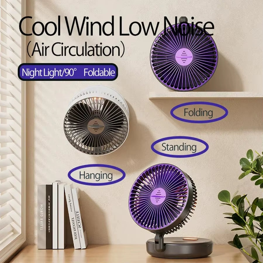 Air Circulation Fan Foldable Fan Wall Mounted Fan Ceiling Fan Air Circulation Fan with LED Light USB Plug-In(No Battery)