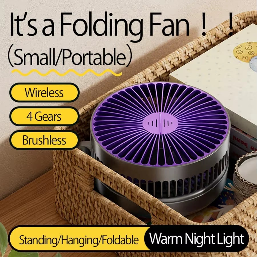 Air Circulation Fan Foldable Fan Wall Mounted Fan Ceiling Fan Air Circulation Fan with LED Light USB Plug-In(No Battery)